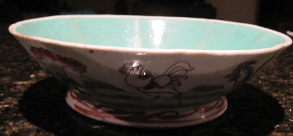 Chinese Porcelain Export Bowl Antique Roosters Blue & White Peony 
